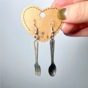 Quirky Spoon & Fork Earrings Silver Tone Dangle Jewelry Gift